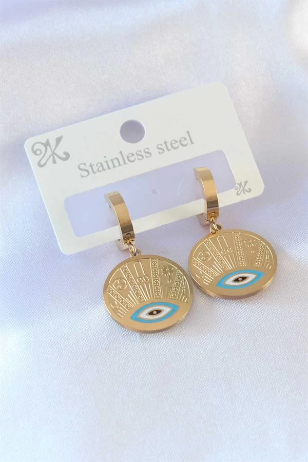 316l Çelik Gold Renk Göz Detay İşleme Daire Model Kadın Küpe