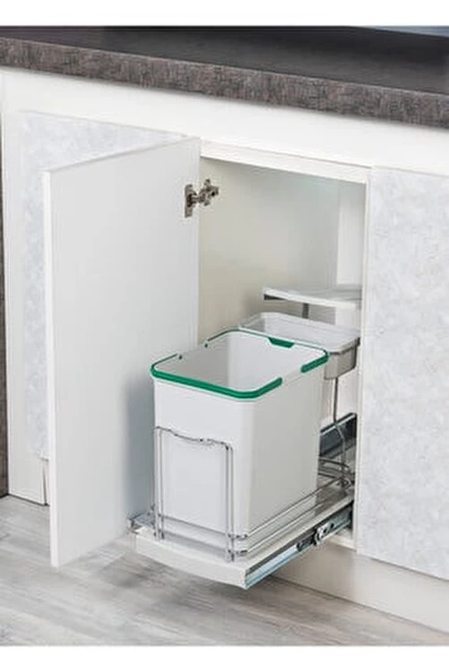 Starax S-2391-G Teleskopik Rayli Plastik Gövde Çöp Kovasi 260*440*400 Gri 16+1 Lt