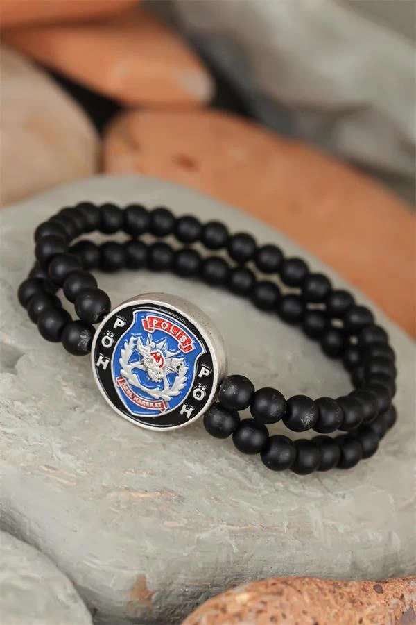 Siyah Renk Çift Sıra Oniks Doğal Taş PÖh Tasarımlı Erkek Bileklik