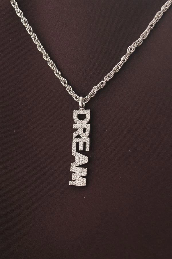 Gümüş Renk Zirkon Taşlı Rüya Yazılı Kolye