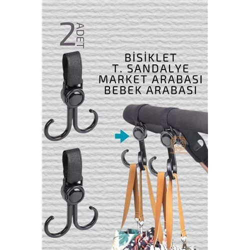 Modacar Bebek Arabası Askısı Market Arabası Bisiklet T.sandalye Askısı 2 Adet