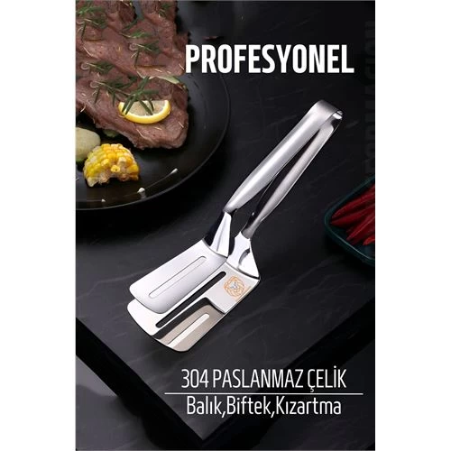 Modacar Spatulalı Maşa Biftek Balık Maşası 304 Paslanmaz Çelik  