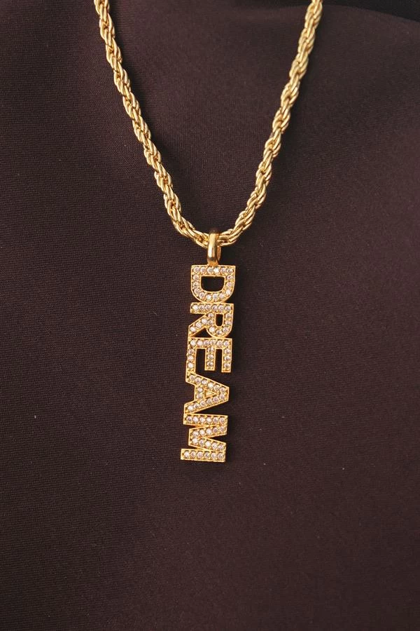 Altın Renk Zirkon Taşlı Rüya Yazılı Kolye