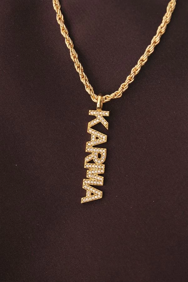 Altın Renk Zirkon Taşlı Karma Yazılı Kolye