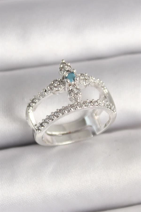 Pirinç Gümüş Renk Zirkon Taşlı Ayarlanabilir Model Kadın Yüzük