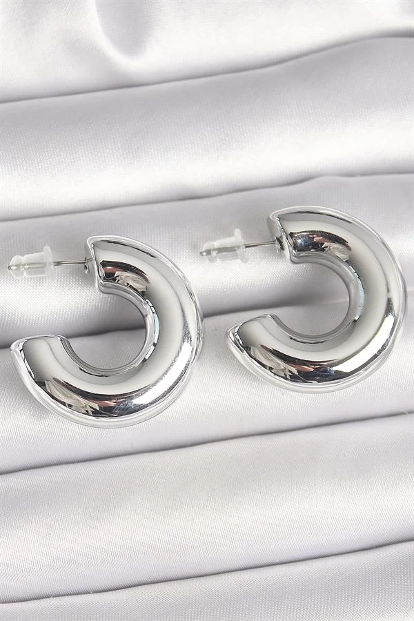 Pirinç Gümüş Renk Yarım Halka Model Ccb Kadın Küpe