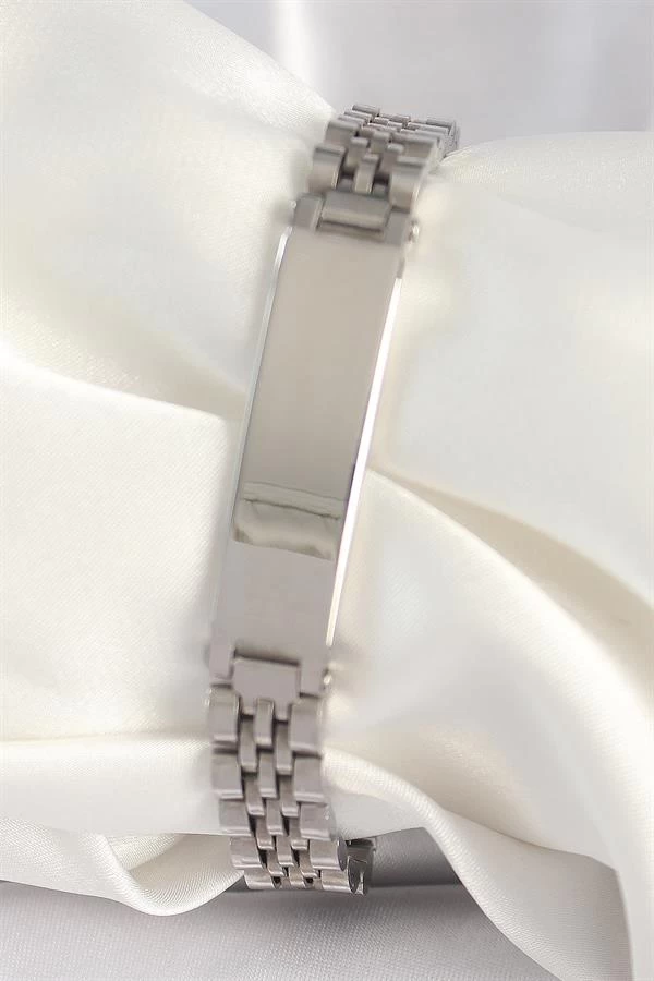 316l Çelik Gümüş Renk Zincir Künye Model Erkek Bileklik