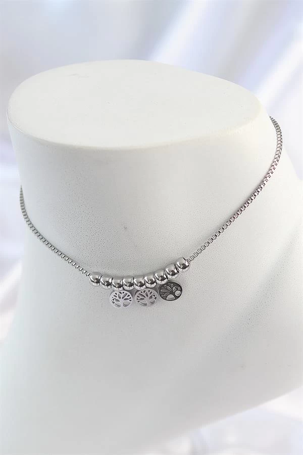 316l Çelik Gümüş Renk Yaşam Ağacı Model Kadın Halhal