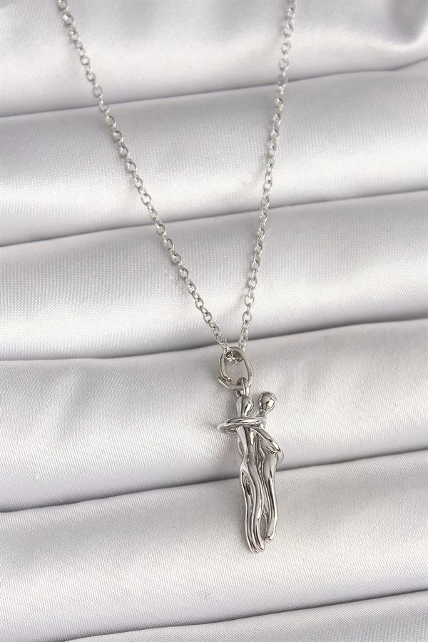 316l Çelik Gümüş Renk Zincir Sarılma Model Kadın Kolye