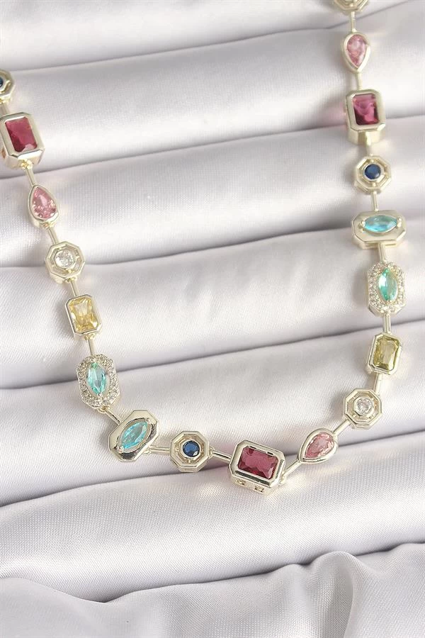 Pirinç Gold Renk Zirkon Taşlı Vip Seri Kadın Kolye