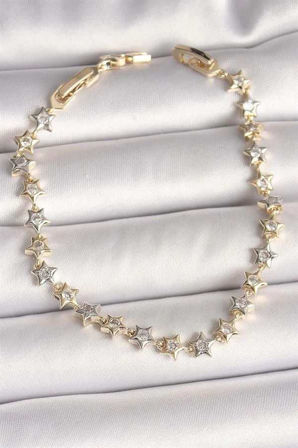 Pirinç Mix Renk Zirkon Taşlı Yıldız Model Vip Seri Kadın Bileklik