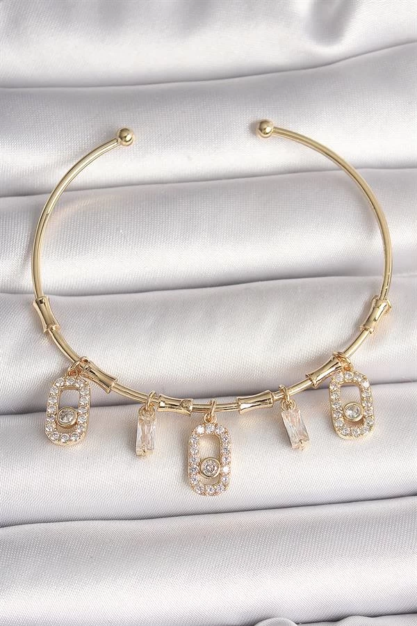Pirinç Gold Renk Sallantı Zirkon Taşlı Messika Figür Charm Kadın Bileklik