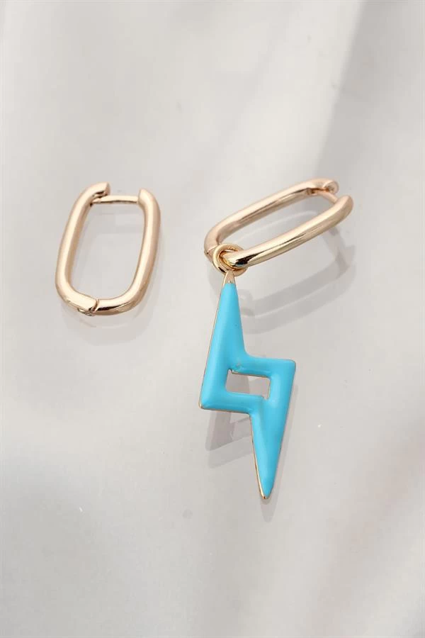 Mavi Şimşek Model Çelik Küpe