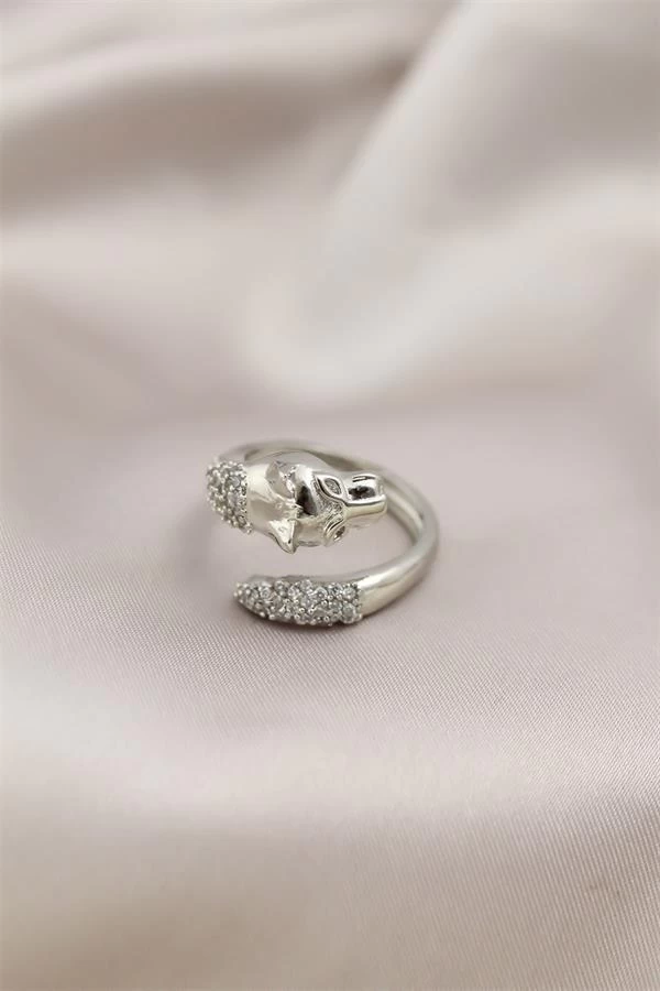 Gümüş Renkli Metal Kaplan Model Zirkon Taşlı Kadın Yüzük