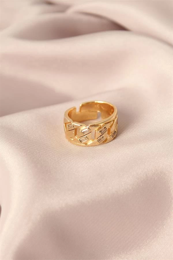 Gold Renk Metal Taşlı Model Ayarlanabilir Kadın Yüzük