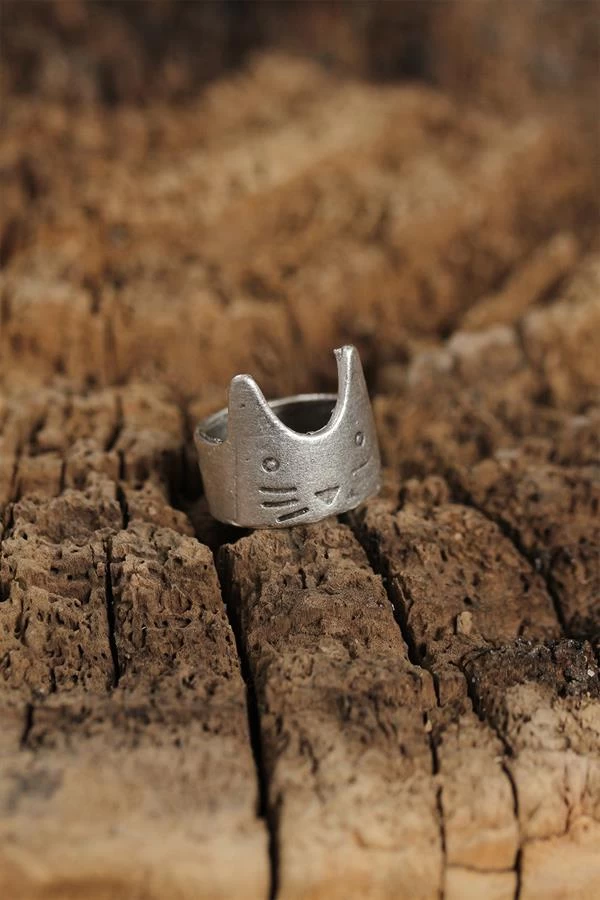Otantik Kedi Tasarımlı Ayarlamalı Kadın Yüzük