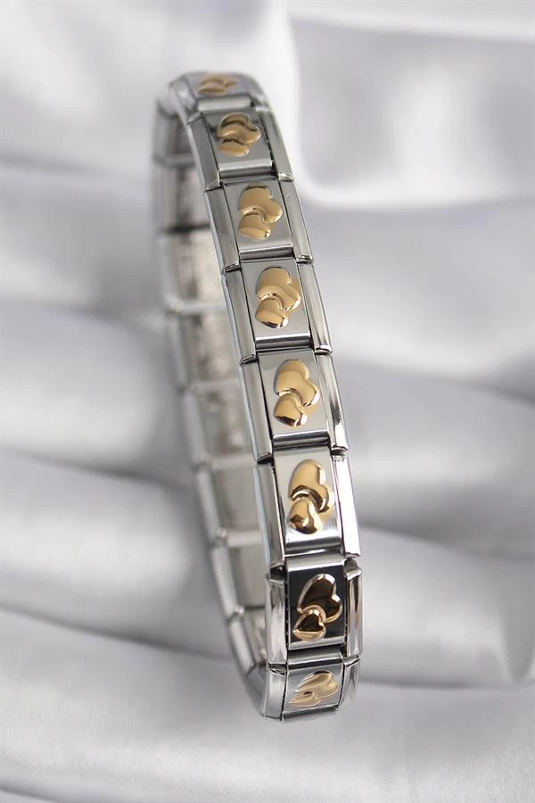 316l Çelik Gümüş Renk Gold Kalp İşleme Nomination Model Kadın Bileklik