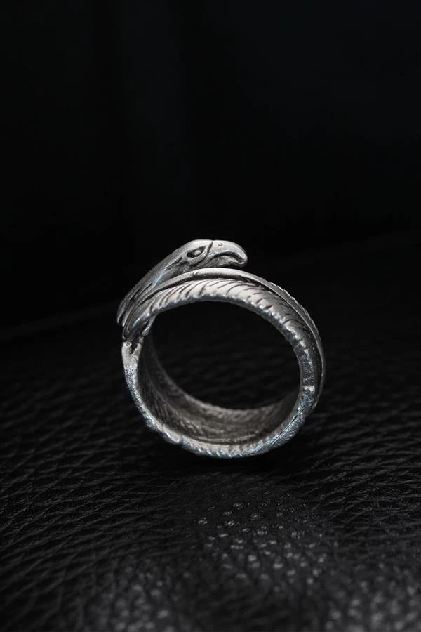 Ayarlanabilir Kartal Başı Ve Kartal Tüyü Model Erkek Yüzük