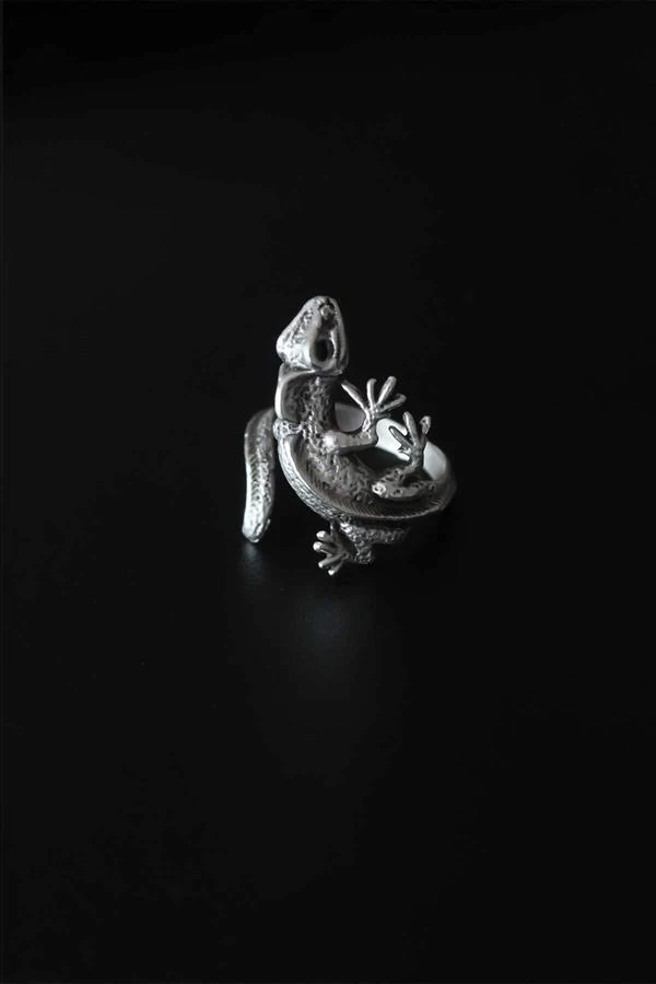 Kertenkele Figür Antik Gümüş Renk Ayarlanabilir Erkek Yüzük