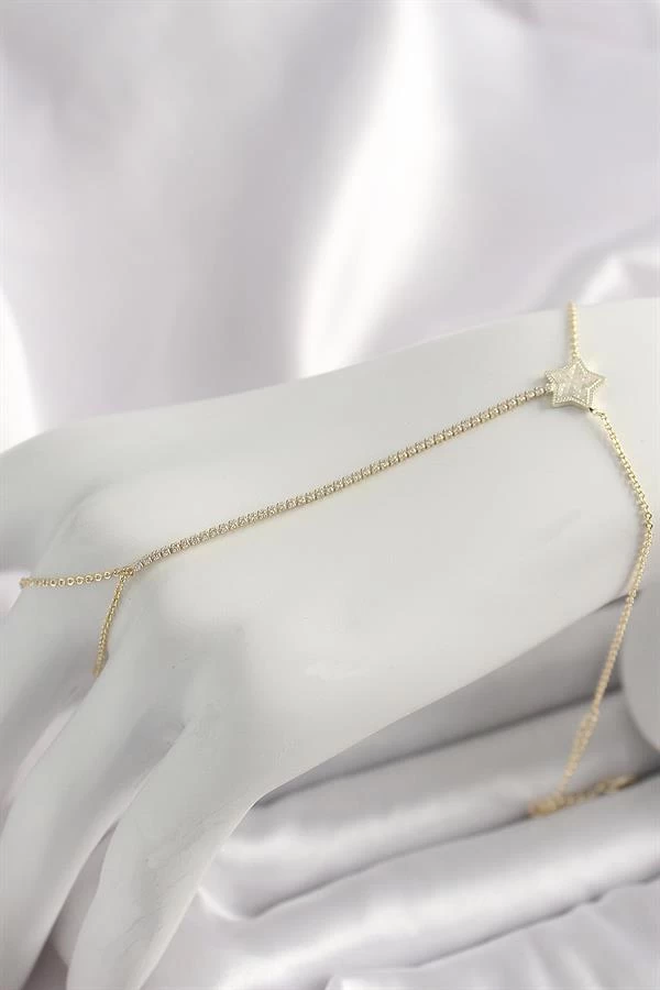 Pirinç Gold Renk Su Yolu Zirkon Taşlı Yıldız Model Kadın Şahmeran