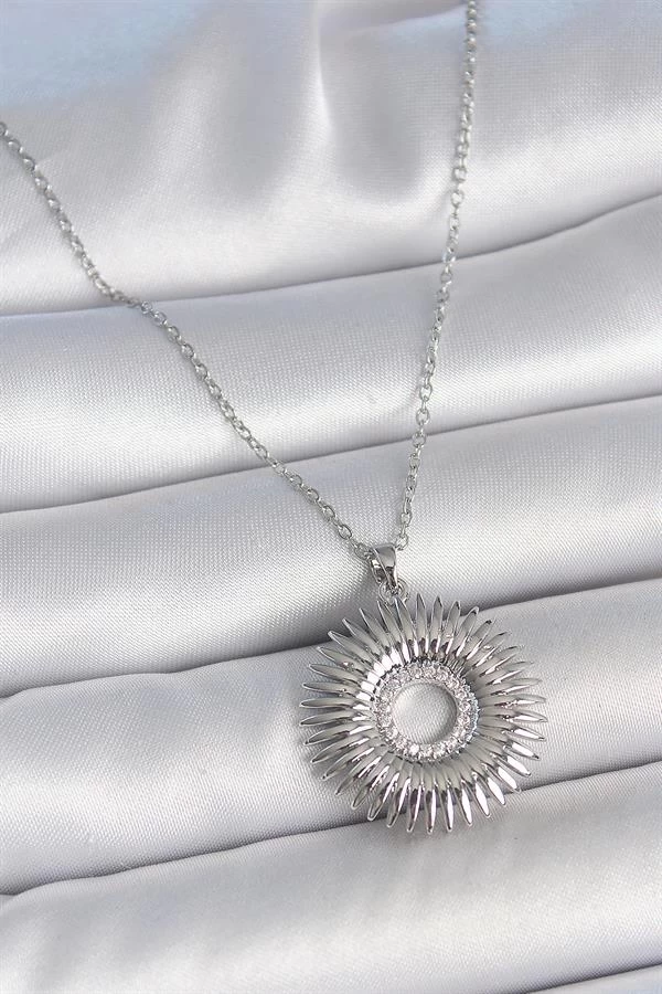 316l Çelik Gümüş Renk Zincir Zirkon Taşlı Nova Yıldız Model Kadın Kolye