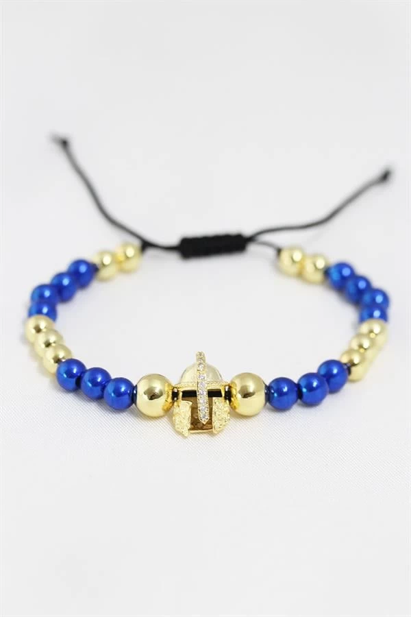 Sarı Lacivert Renkli Çelik Zirkon Objeli Asansörlü Bileklik