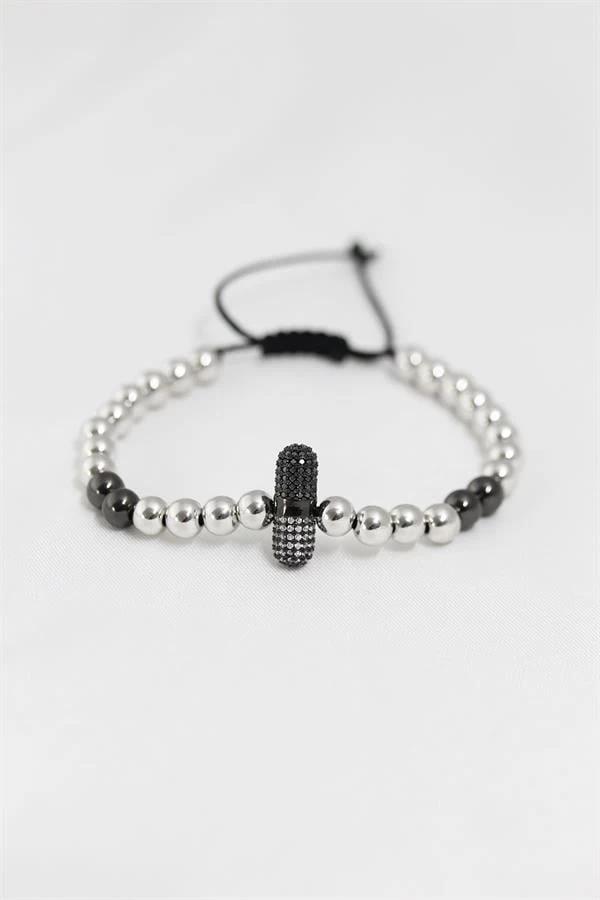 Füme Gümüş Renk Çelik Zirkon Objeli Asansörlü Bileklik