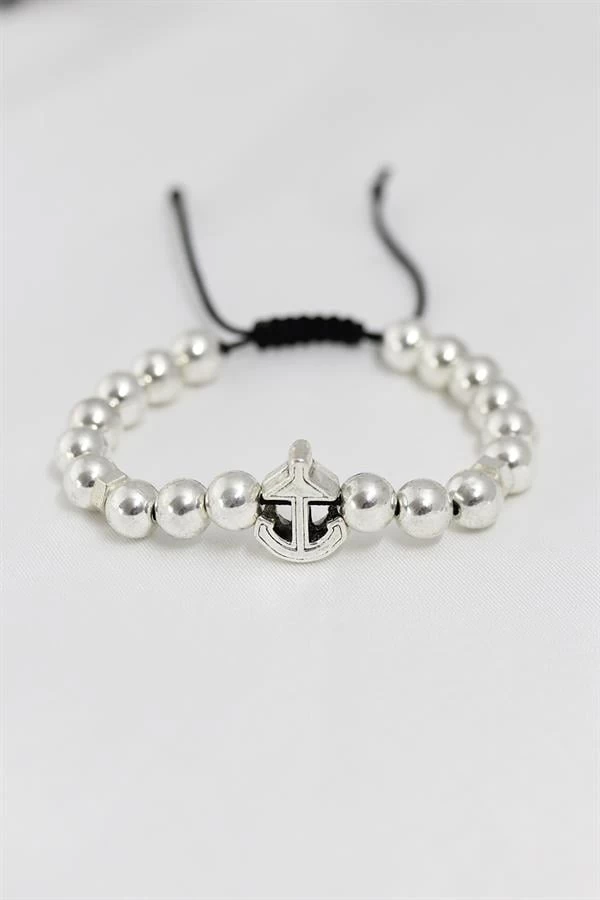 Gümüş Renk Çapa Figürlü Asansörlü Erkek Bileklik