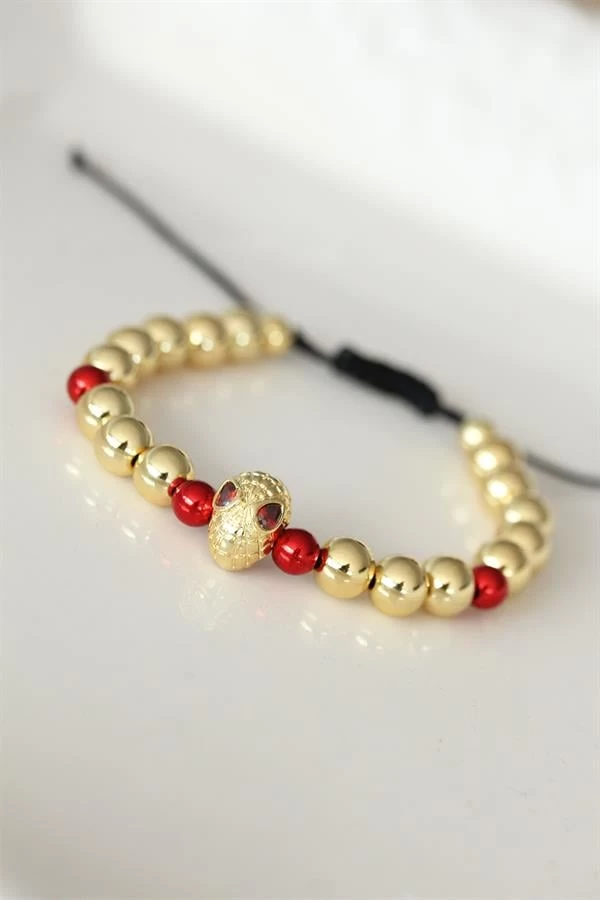 Kırmızı Gözlü Maske Figürlü Gold Renk Çelik Bileklik