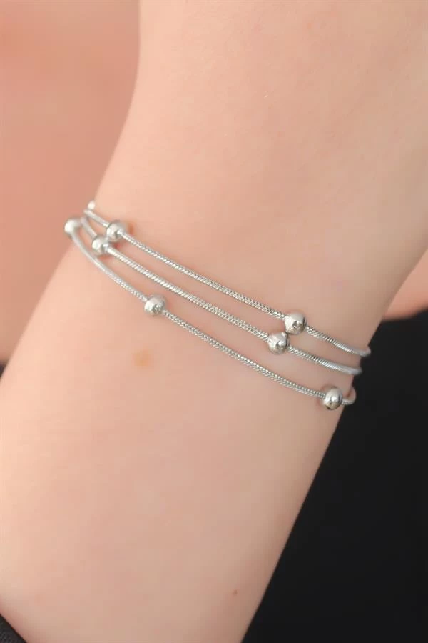 316l Çelik Gümüş Renk Minimal Top Figür Kadın Bileklik