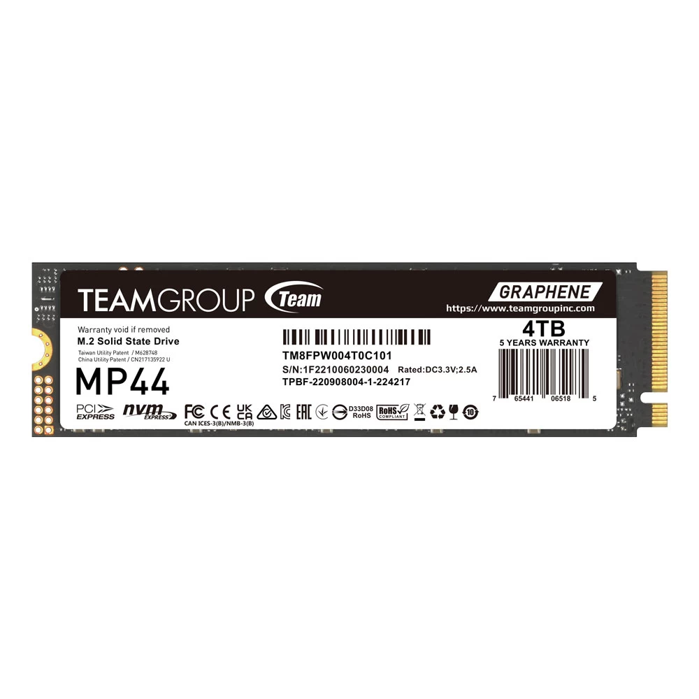 Team Mp44 4tb 7400/6900mb/s Gen4x4 Nvme M.2 Ssd (tm8fpw004t0c101)