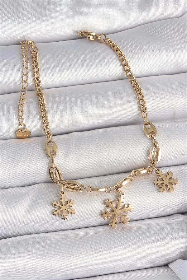 316l Çelik Gold Renk Sallantı Kar Tanesi Model Kadın Bileklik