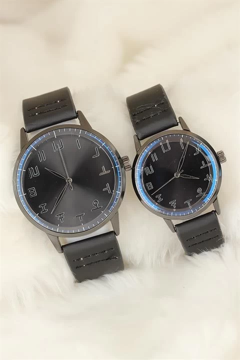 Siyah Deri Kordonlu Füme Renk Metal Kasa Sevgili Saatleri
