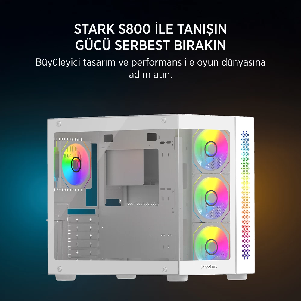 James Donkey Stark S800 4xargb Temperli Cam Atx Beyaz Gaming (oyuncu) Kasa