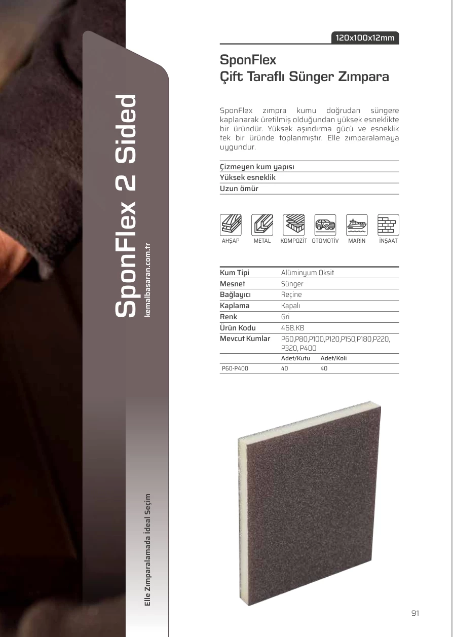 Kb Sponflex Çİft Tarafli Zimpara P180 Kum