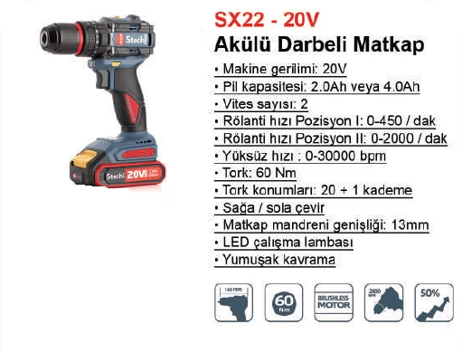 Stechend Sx22-2*2,0 Ah AkÜlÜ Darbelİ Matkap