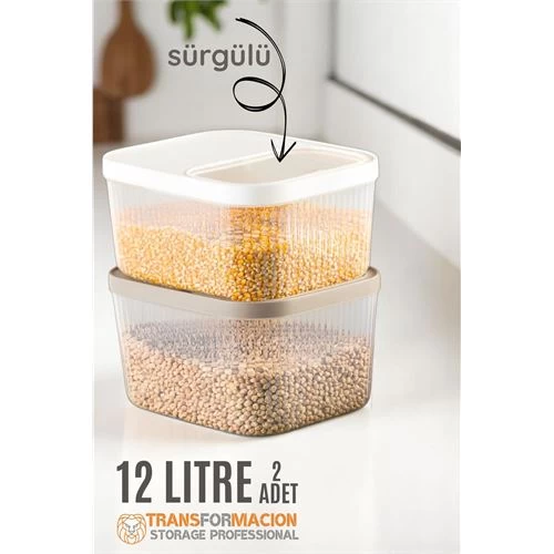 Modacar Erzak Bakliyat Kutusu Sürgülü Kapak Saklama Kabı 12 Litre 2 Adet