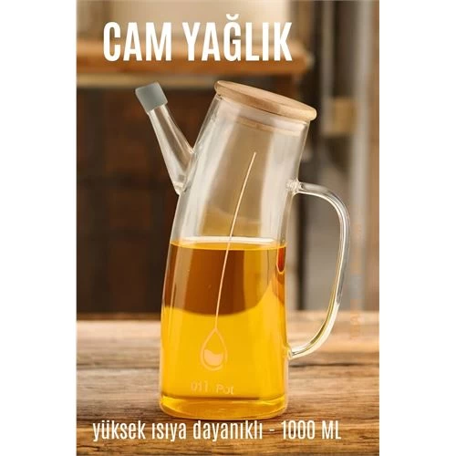 Modacar Yağ Sirke Şişesi Yağlık Borosilikat Cam 1000 Ml