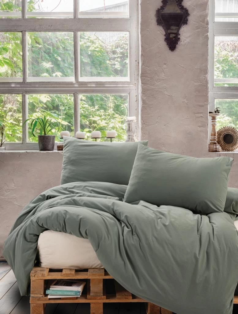 Cotton Box Neat Poplin Çift Kişilik Nevresim Takımı Mint Krem