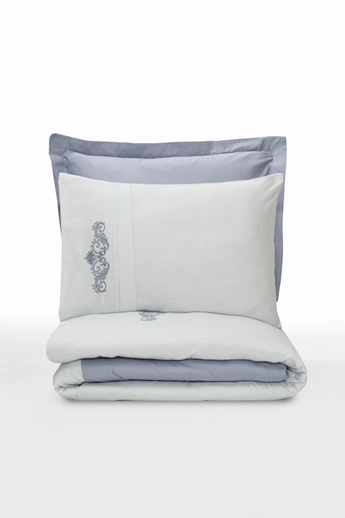 Cotton Box Brode Nakışlı Çift Kişilik Saten Nevresim Takımı Bianna Gri