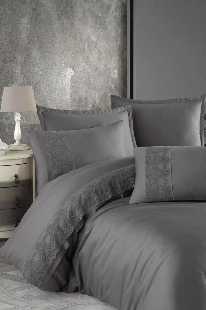 Clasy Butik Valinor Çift Kişilik Saten Nevresim Takımı V6 Gri