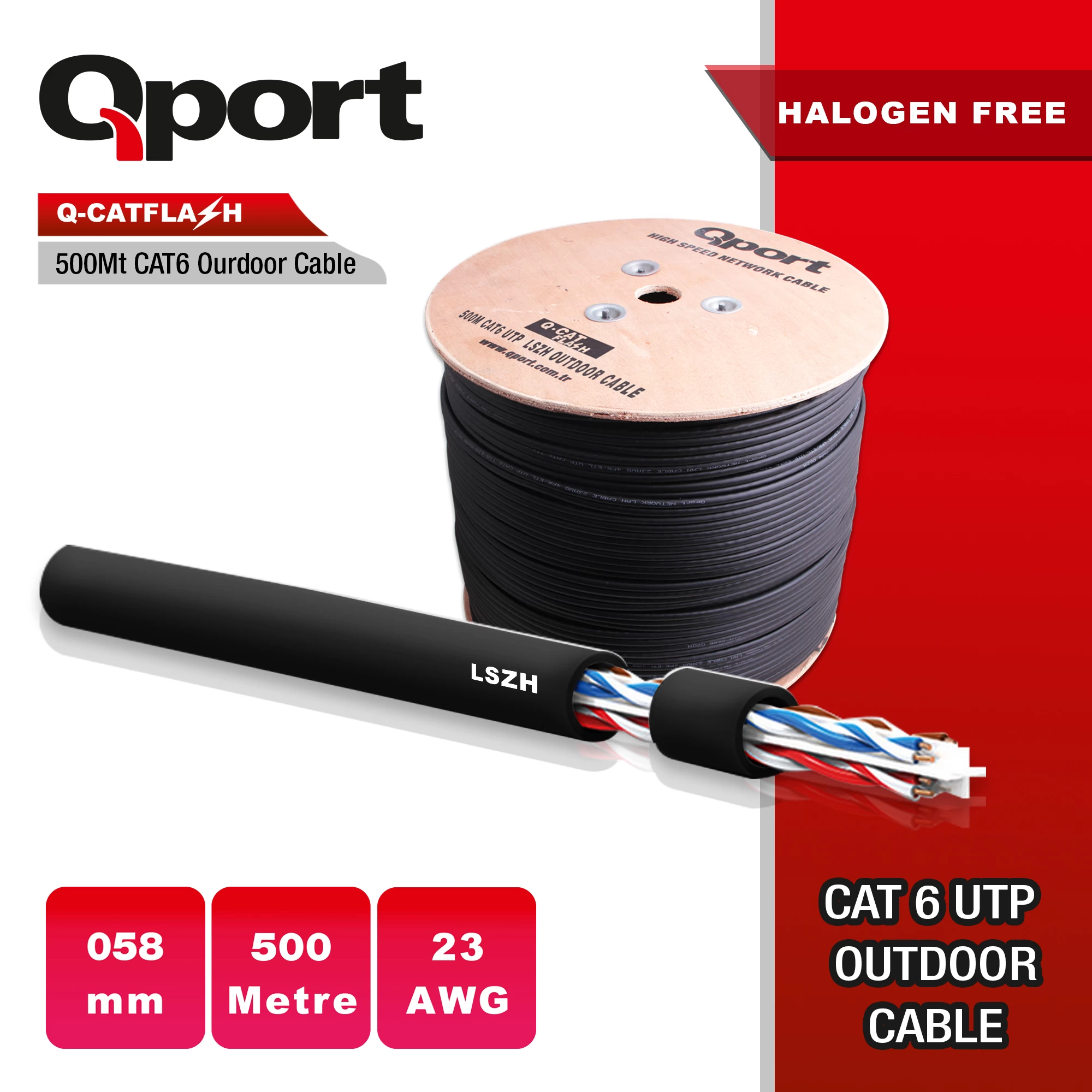 Qport Q-catflash 500 Metre Lszh Cat6 Outdoor Kablo