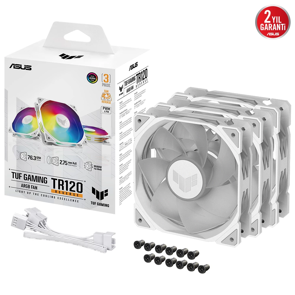 Asus Tuf Tr120 120mm Argb Reverse 3in1 Beyaz Kasa Fani