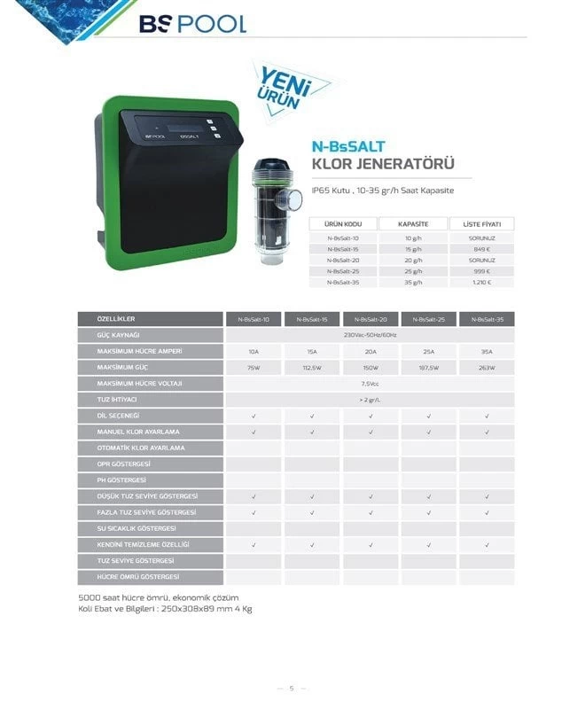 N Bs Salt Tuz Klor Jeneratörü 35 G/h