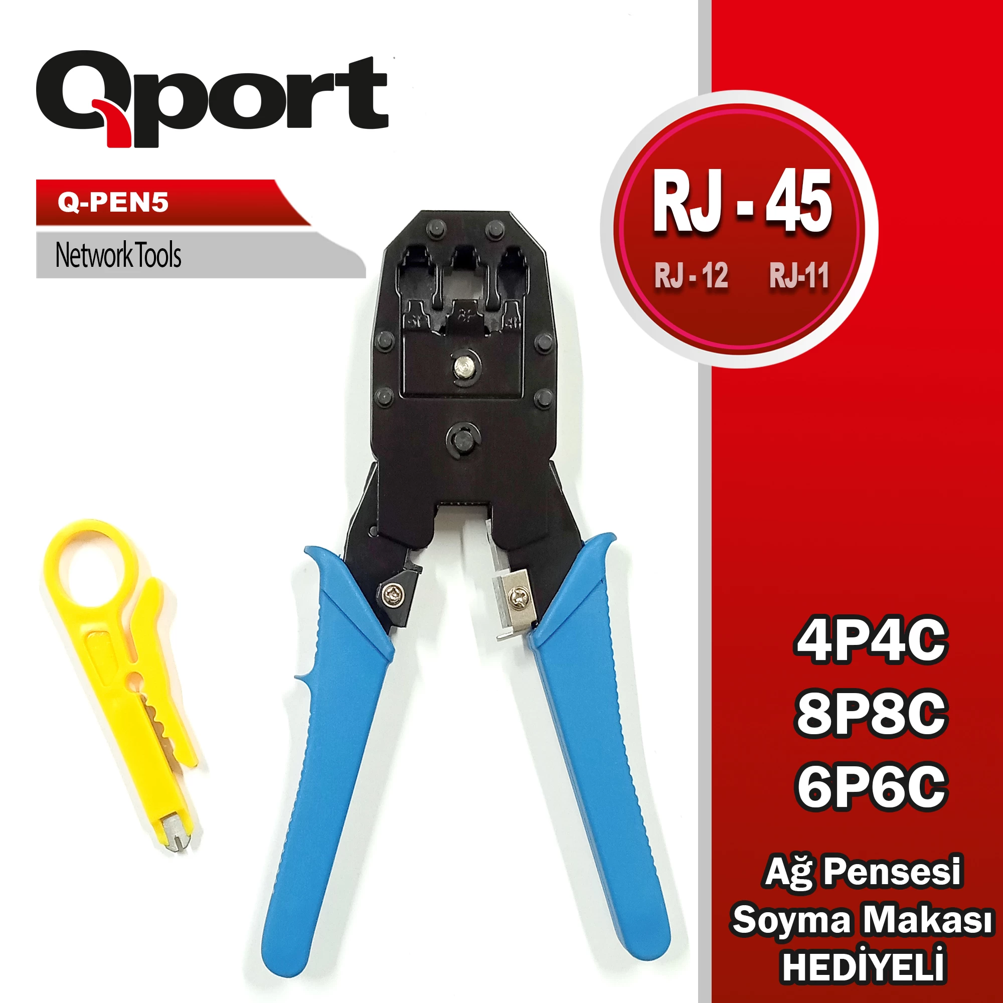 Qport Q-pen5 Rj45/rj11/rj12 Sikma Pensesİ + Kablo Siyirici