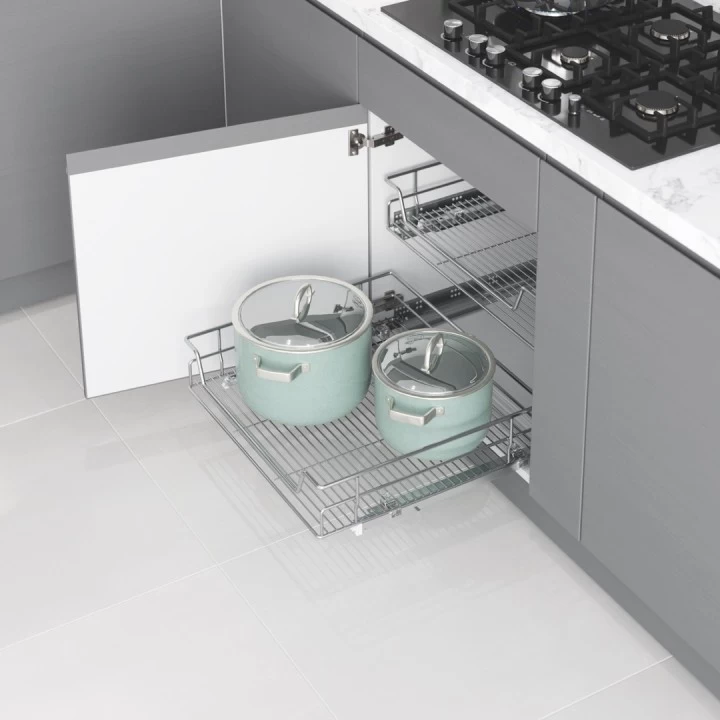 Starax S-2335-C Bağimsiz Çift Açilim Frenli Gizli Rayli Çekmece 530*482*145 Krom 55 Cm