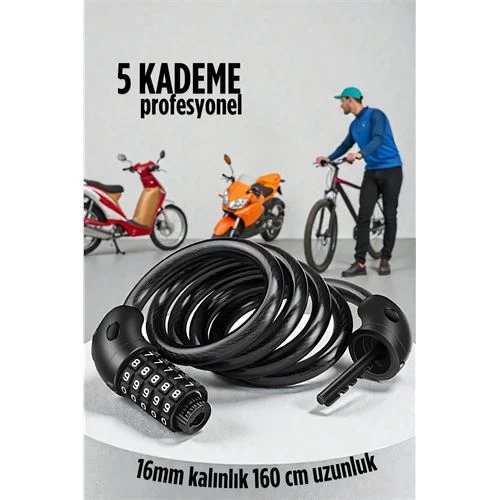  Şifreli Bisiklet Kilidi 16 Mm Kalınlık 200 Cm Scooter Motosiklet Kilidi - Çelik Kablo 