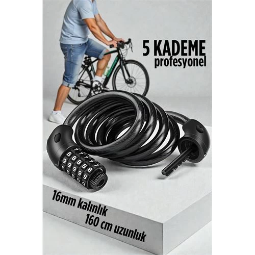  Şifreli Bisiklet Kilidi 16 Mm Kalınlık 160 Cm Scooter Motosiklet Kilidi - Çelik Kablo 