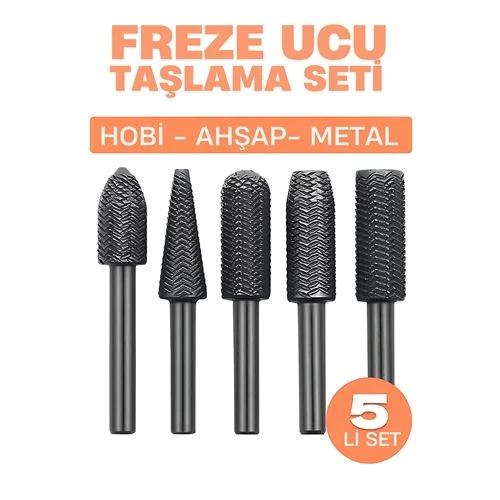 Freze Ucu Taşlama Seti Profesyonel Çelik Rotary Burr Seti  5'li Metal İşleme Uçları 