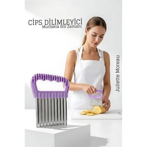 Şekilli Pratik Cips Dilimleyici Paslanmaz Çelik  – 9x13 Cm 